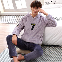 Fall and winter flannel pajamas, men's fat XL, coral velvet pajamas, men's long sleeved home suits Trumpet XL (168\120 Jin) Seven male models