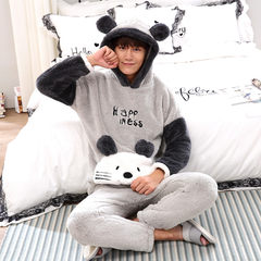 Fall and winter flannel pajamas, men's fat XL, coral velvet pajamas, men's long sleeved home suits Trumpet XL (168\120 Jin) Black + white