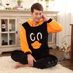 Fall and winter flannel pajamas, men's fat XL, coral velvet pajamas, men's long sleeved home suits Trumpet XL (168\120 Jin) Male duck with big mouth