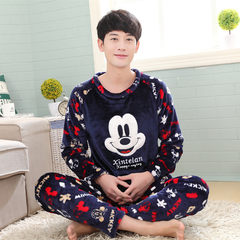 Fall and winter flannel pajamas, men's fat XL, coral velvet pajamas, men's long sleeved home suits Trumpet XL (168\120 Jin) Mickey boy