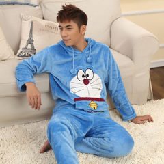 Fall and winter flannel pajamas, men's fat XL, coral velvet pajamas, men's long sleeved home suits Trumpet XL (168\120 Jin) A cute cat with a hat