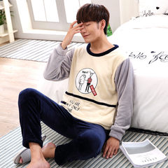 Fall and winter flannel pajamas, men's fat XL, coral velvet pajamas, men's long sleeved home suits Trumpet XL (168\120 Jin) Small male sheep male