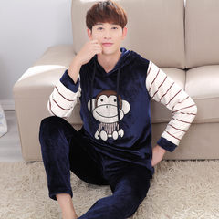 Fall and winter flannel pajamas, men's fat XL, coral velvet pajamas, men's long sleeved home suits Trumpet XL (168\120 Jin) Monkey money