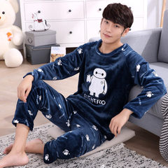 Fall and winter flannel pajamas, men's fat XL, coral velvet pajamas, men's long sleeved home suits Trumpet XL (168\120 Jin) The big white man