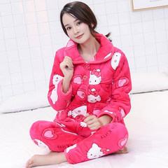 Coral fleece clip cotton pajamas lady winter three thicker size warm suit with winter clothing Home Furnishing cashmere jacket XXL [suggestion 125-145 Jin] 5211# thickening coral velvet