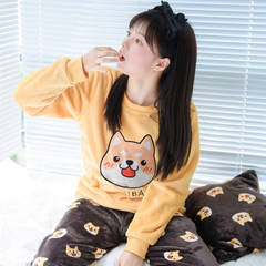 In the autumn and winter, the new cartoon Mickey adds thick coral velvet pajamas, and the women's flannel suit can be worn out by long sleeves 3XL Shiba