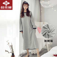 Ms. Yu Zhaolin in autumn and winter princess sleeve pajamas cotton coral velvet skirt a Korean clothing Home Furnishing relaxed sleep 160 (M) Black collar grey skirt (thickened coral velvet)
