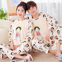Korean velvet velvet pajamas, long sleeves, men and women cute, cartoon flannel, autumn winter thickening home suit Female M+ male L Rong Lu Fei