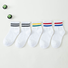 The Department of all-match children socks socks Korean Korean Academy two male students winter wind Harajuku bar stockings Size 35-44 White bottom mixing of two cylinders in middle barrel