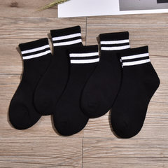 Korean stockings of children in the Korean version of the Institute of wind, winter, black, white, winter and summer, two bars, pure cotton trend Size 35-44 5 pairs of black