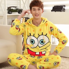 Love apartment 4 Zhang Wei with SpongeBob SquarePants, pajamas, coral velvet, men's ladies, flannel, lovely winter Female M160 SpongeBob SquarePants man