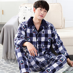 Autumn and winter wear flannel pajamas Home Furnishing male thick coral velvet mink cashmere suit couple split sleeve pajamas L Shield man