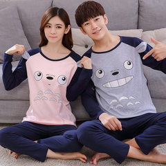 Spring and autumn and winter long sleeved cotton pajamas pajamas female couple cute Korean male LADIES COTTON suit Home Furnishing suit Female paragraph: XL code Totoro: lovers long sleeve