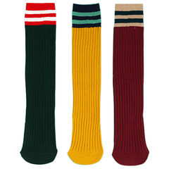 3 pairs of socks and piles of female Japanese Korean girls stockings, wind two stripes boots cotton stockings socks Size 35-44 2 bar pile Socks Black + turmeric + wine red