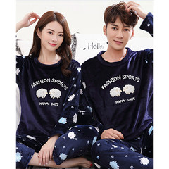 Every day special lovers pajamas, women's winter and winter flannel lovely cartoon male lady coral velvet pajamas women's home wear L (female 90-110 Jin) Two lambs