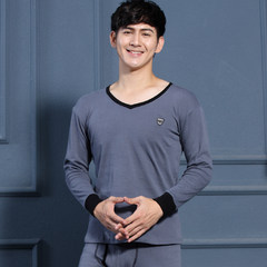 Nanjiren V collar cotton long johns suit young male cotton sweater 'thin backing underwear L iron gray