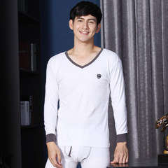 Nanjiren V collar cotton long johns suit young male cotton sweater 'thin backing underwear L white