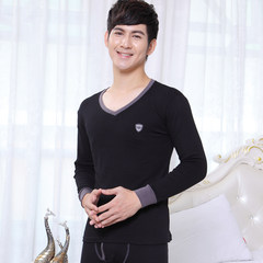 Nanjiren V collar cotton long johns suit young male cotton sweater 'thin backing underwear L black