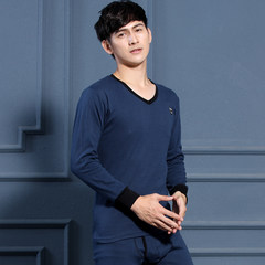 Nanjiren V collar cotton long johns suit young male cotton sweater 'thin backing underwear L C Jeans Blue
