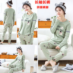The United States Griffith s casual Sweet Princess wind in autumn and winter female long sleeved cotton pajamas loose Home Furnishing suit L code (106-125 Jin) Army green