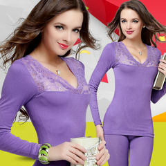 Special offer every day youth long johns Ms. cotton thin tight students modal thermal underwear sets F Tender violet