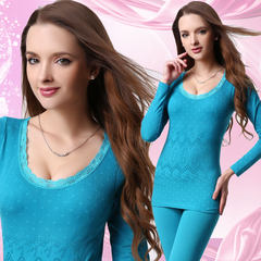 Special offer every day youth long johns Ms. cotton thin tight students modal thermal underwear sets F Peacock color