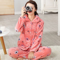 Pajamas, women's autumn winter flannel flannel, mid aged coral Plush long sleeve leisure home suit, big set L (for 102-120 Jin) Dandelion