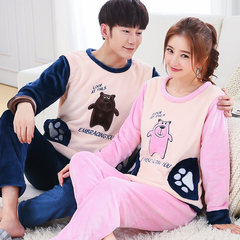 Winter coral velvet pajamas, female flannel thickening, plush, long sleeves, lovely cartoon men's and women's home clothes Female XL code 671-25#