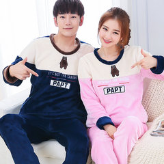 Winter coral velvet pajamas, female flannel thickening, plush, long sleeves, lovely cartoon men's and women's home clothes Female XL code 671-27#