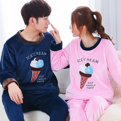 Winter coral velvet pajamas, female flannel thickening, plush, long sleeves, lovely cartoon men's and women's home clothes Female XL code 671-23#