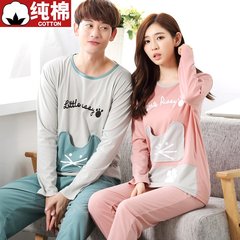 Special offer every day in spring and autumn lovers pajamas cotton long sleeved suit Mens Korean lady cotton dress code Home Furnishing Female XXL code Pocket cat [cotton]