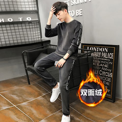 Men's winter velvet flannel pajamas male Swan coral thick long sleeved jacket Home Furnishing warm suit M 1707 gray