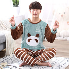 Autumn and winter thickening coral velvet pajamas, men and women add fertilizer, flannel pajamas home suit Standard L90-110 Jin Spirited Green