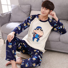 Autumn and winter thickening coral velvet pajamas, men and women add fertilizer, flannel pajamas home suit Standard L90-110 Jin Huabaolan