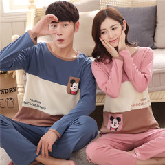 A couple of spring and winter long sleeved cotton pajamas female thick sweet Korean male students Home Furnishing summer clothes suit Female M code + male XXXL code Jigsaw puzzle