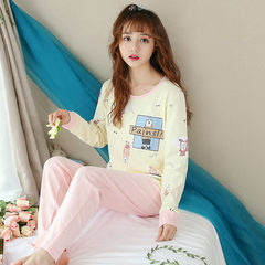 Pajamas, women's long sleeves, pure cotton, spring and winter, Korean Edition, fresh students, sweet and lovely girls, home suit, Princess suit (complimentary freight insurance / free trial) 1923 (belt)