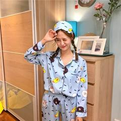 Pajamas women autumn cotton, summer long sleeve, Korean style loose, fresh and lovely, casual home wear, wearing two sets of students S Brown bears Blue 4