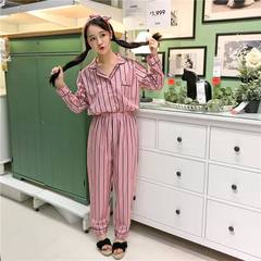 Pajamas women autumn cotton, summer long sleeve, Korean style loose, fresh and lovely, casual home wear, wearing two sets of students S Stripe pink 13