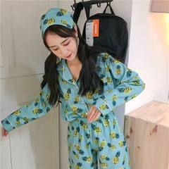 Pajamas women autumn cotton, summer long sleeve, Korean style loose, fresh and lovely, casual home wear, wearing two sets of students S Big pineapple blue green 16