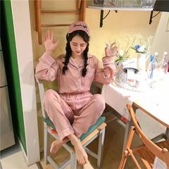 Pajamas women autumn cotton, summer long sleeve, Korean style loose, fresh and lovely, casual home wear, wearing two sets of students S Pink 7