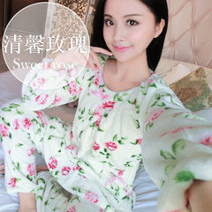 Women's winter flannel, long sleeve lady's pajamas, cartoon head coral velvet home suit M (85 Jin -100 Jin) Fresh rose