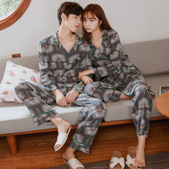 Women's pajamas, women's autumn, winter, pure cotton, long sleeves, relaxed and relaxed students, fresh boys, Korean style clothes, men's clothes M (recommended 90-110 Jin) Gray blue (male)