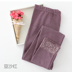 Ms. long johns warm pants cotton panties piece thin line PANTS LEGGINGS Maoku thin waist tight knee M Red bean paste