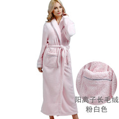 Coral fleece flannel gown female sexy warm winter thick lengthened couple male robes winter pajamas Home Furnishing. XXL (height 175-188) Pink white