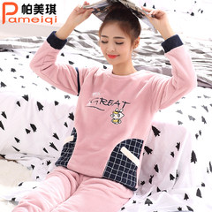 Coral velvet pajamas female autumn winter thickening, warm, sweet and lovely flannel winter long sleeve household suit M Sixty-six thousand one hundred and eight