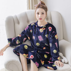 Korean female coral fleece Nightgown in autumn and winter in the long section with cashmere flannel pajamas female lovely thick warm winter M code (80-105) Jin Deep green