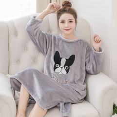 Korean female coral fleece Nightgown in autumn and winter in the long section with cashmere flannel pajamas female lovely thick warm winter M code (80-105) Jin Dark grey