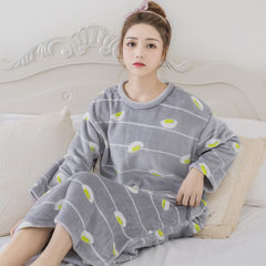 Korean female coral fleece Nightgown in autumn and winter in the long section with cashmere flannel pajamas female lovely thick warm winter M code (80-105) Jin 790# grey egg yolk