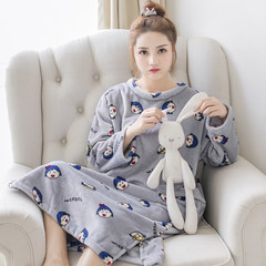 Korean female coral fleece Nightgown in autumn and winter in the long section with cashmere flannel pajamas female lovely thick warm winter M code (80-105) Jin 788# gray ball