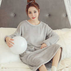 Korean female coral fleece Nightgown in autumn and winter in the long section with cashmere flannel pajamas female lovely thick warm winter M code (80-105) Jin 231# grey love